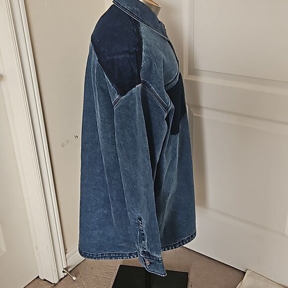 RW&CO. Men's Denim Button-Down Oversized Jean Shirt XL Dark Blue Washed - Picture 5 of 16